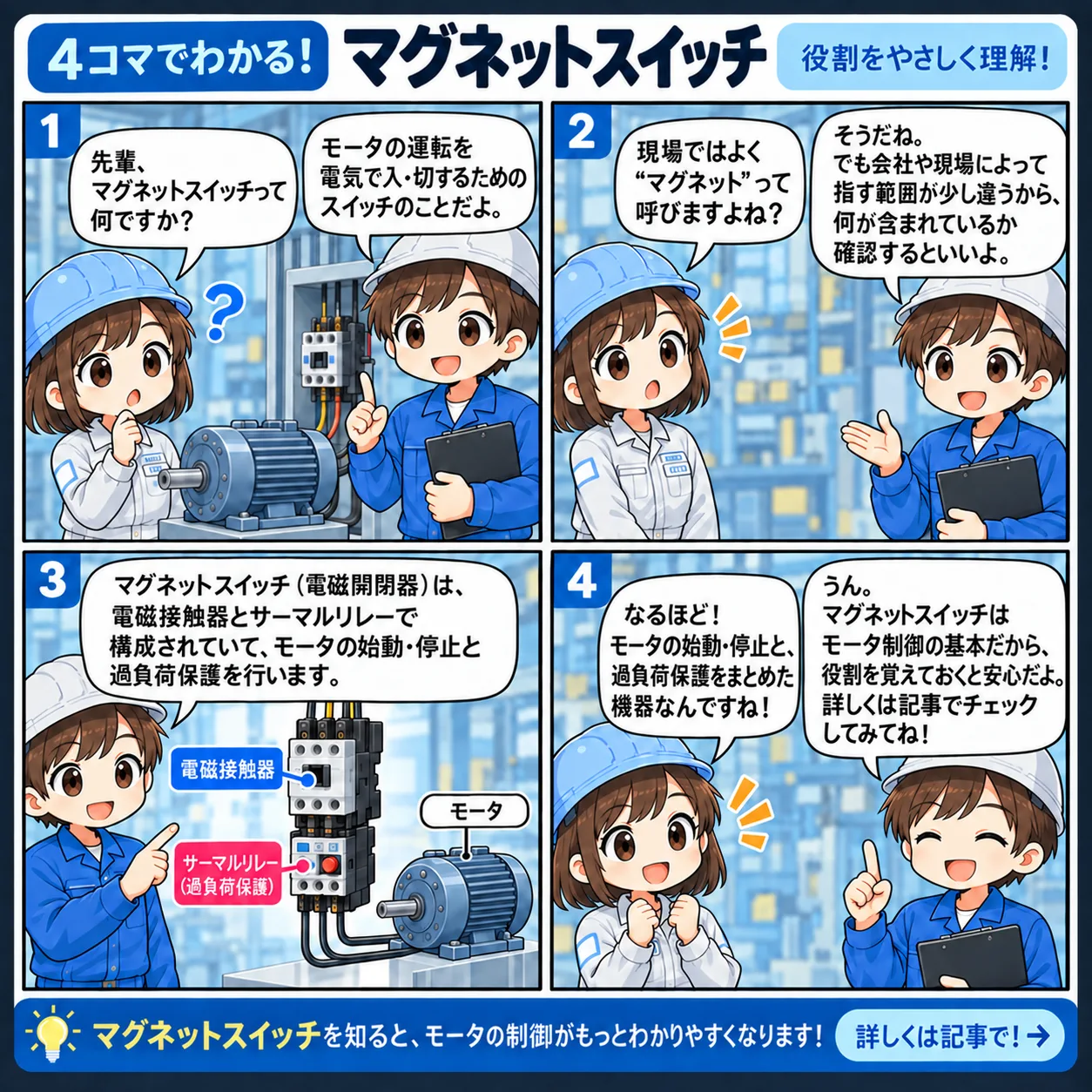 マグネットスイッチの役割 4コマ漫画