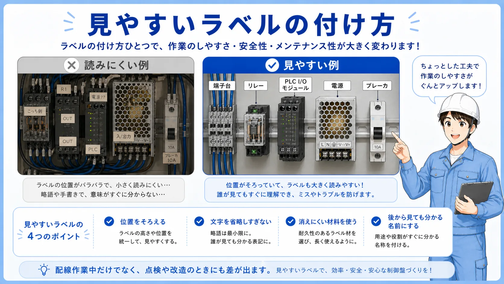 ラベルありとラベルなしで現場確認のしやすさが変わる比較図