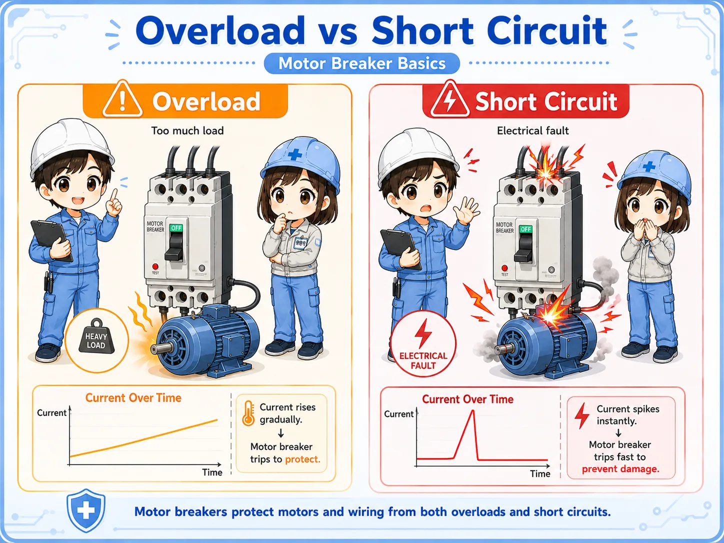 Comparison between motor overload and short circuit