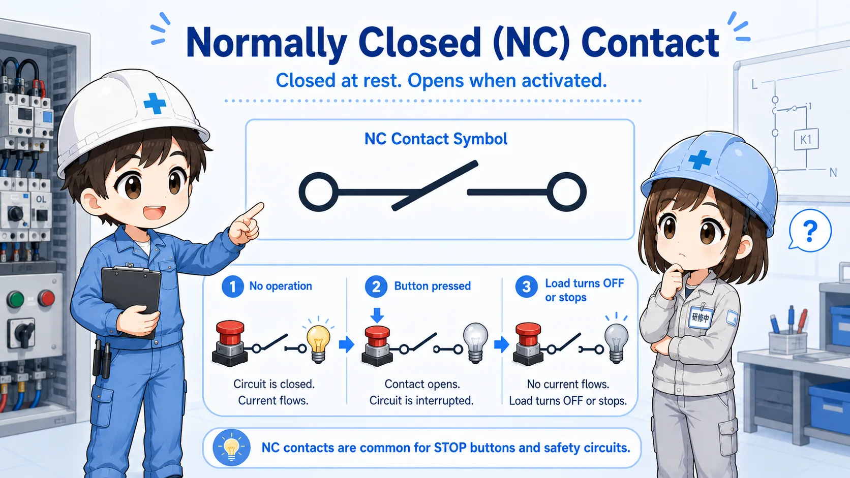NC contact normally closed operation