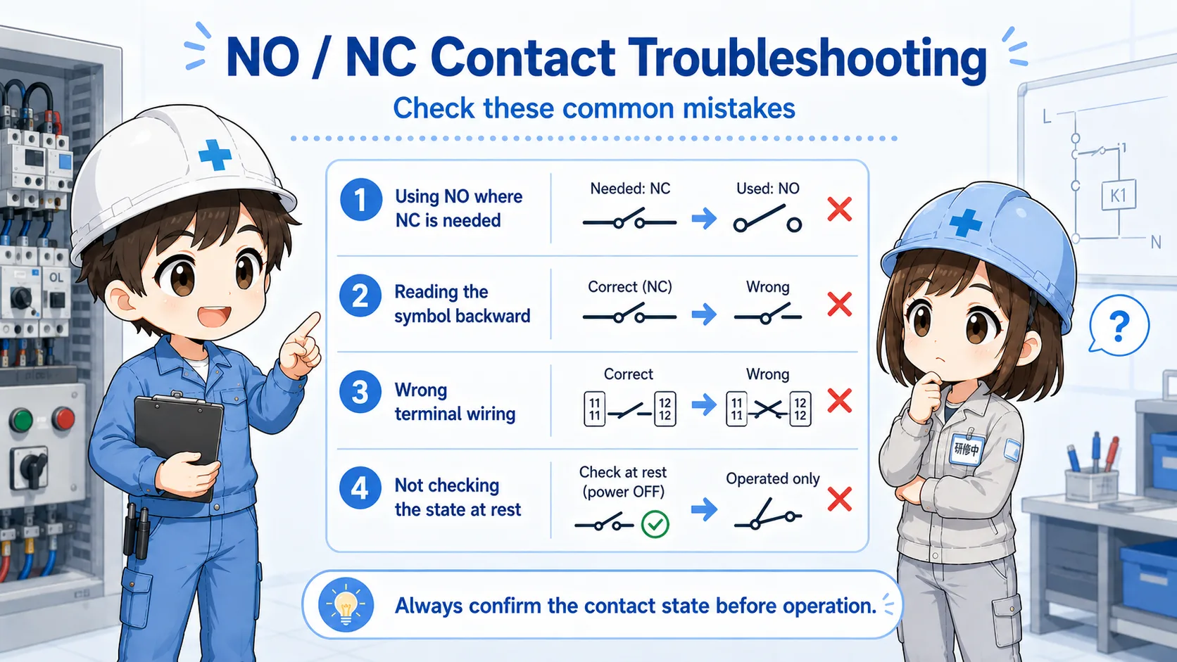 NO and NC troubleshooting checklist