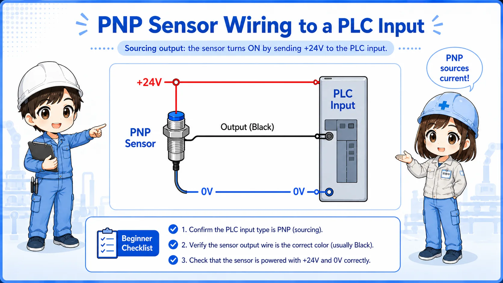 PNP sensor output switching plus 24V side