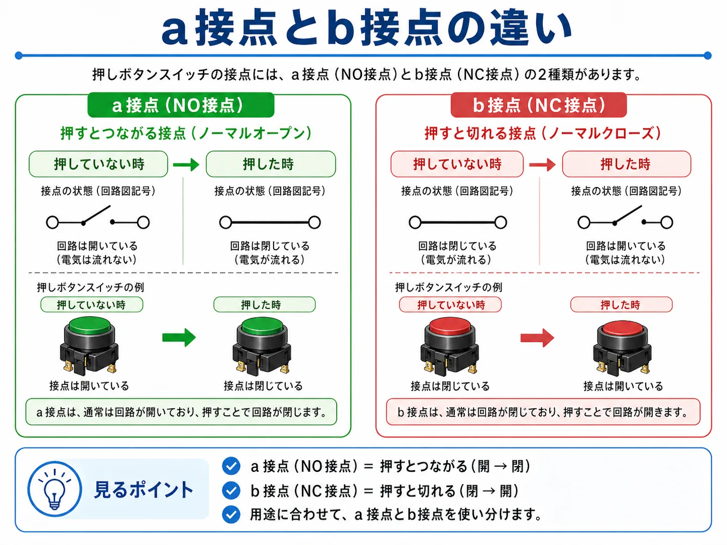 押しボタンスイッチのa接点とb接点の違い