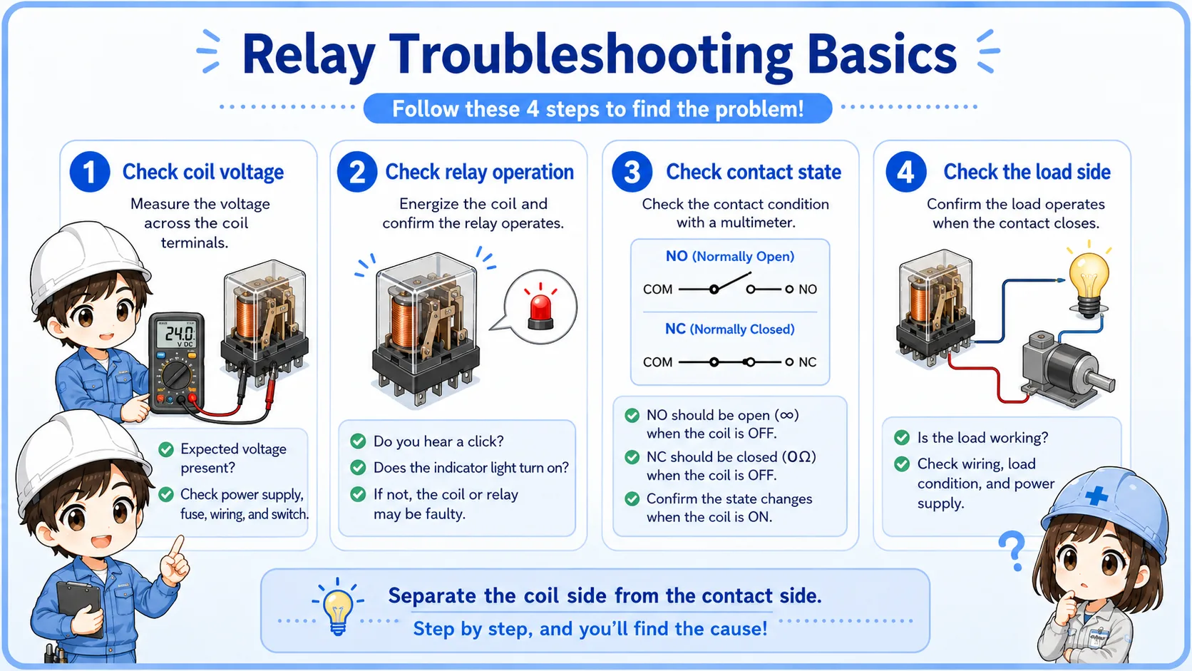 Relay circuit troubleshooting checklist