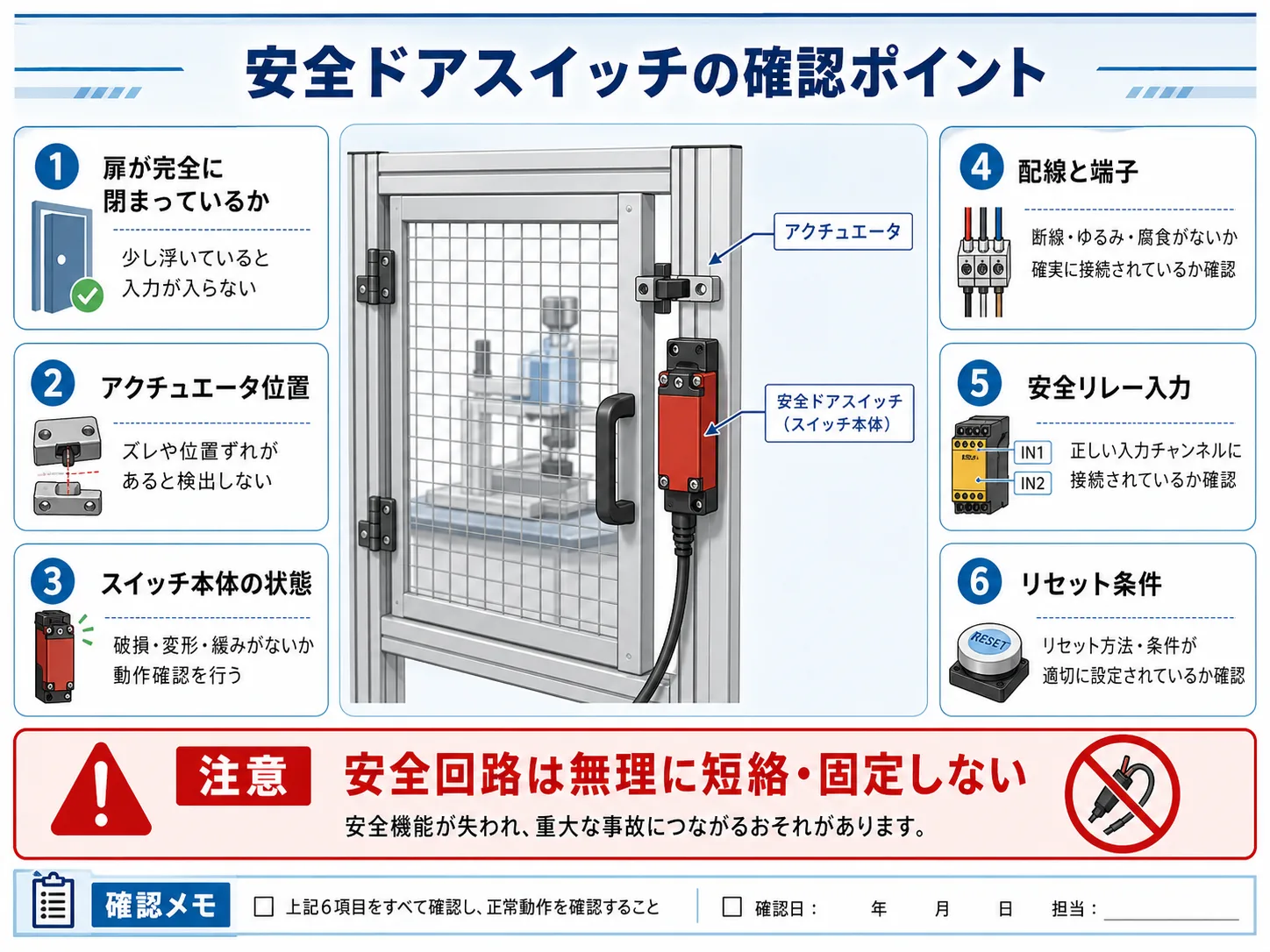 安全ドアスイッチが復帰しない時の確認ポイント