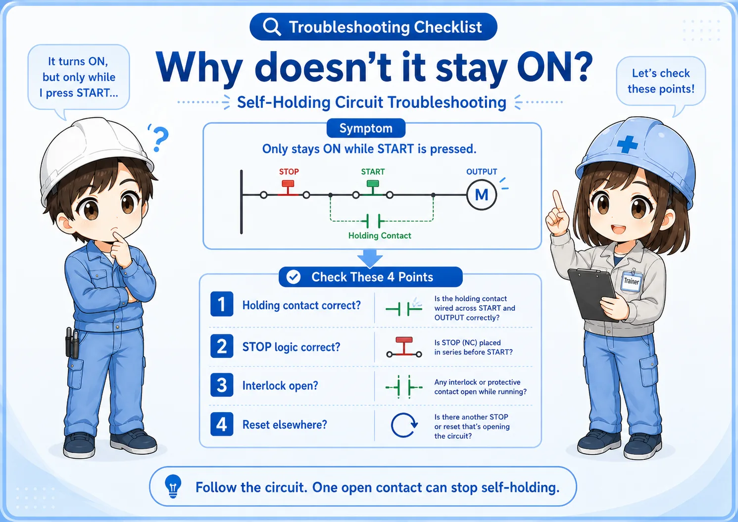 Troubleshooting a self-holding circuit